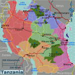 Orientační plánek národních parků v Tanzánii