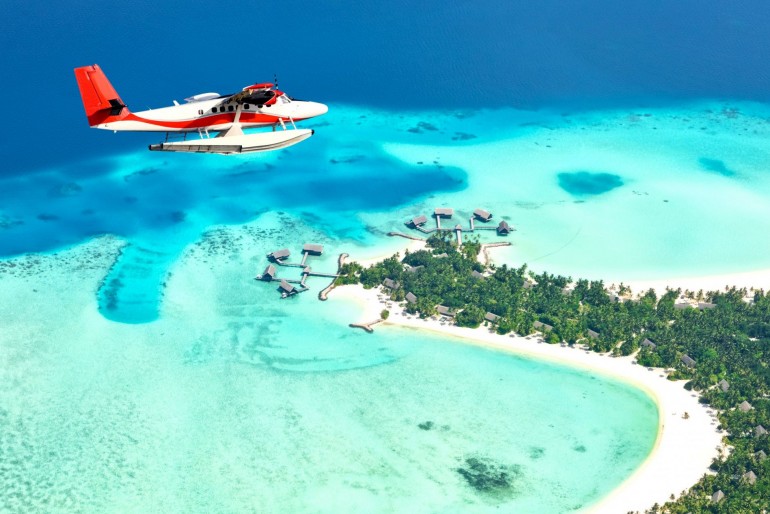 Hydroplán je běžným způsobem cestování mezi ostrovy Malediv