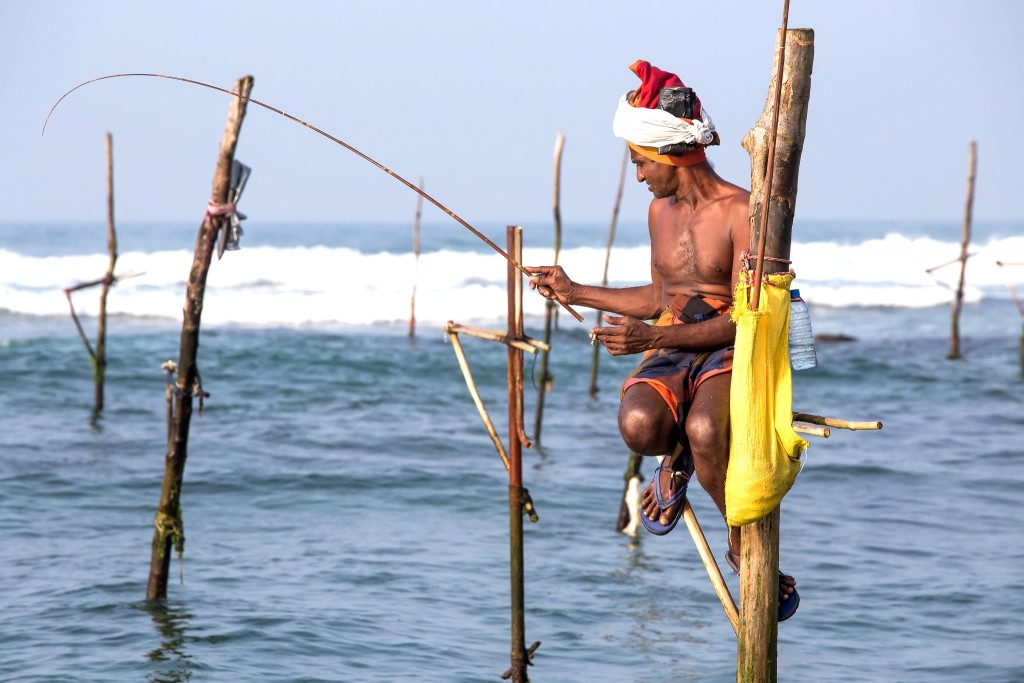 Rybáři na typických posedech u městečka Koggala