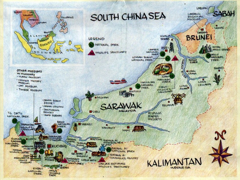 Orientační plánek státu Sarawak