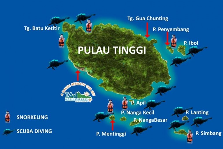 Plánek ostrova Pulau Tinggi
