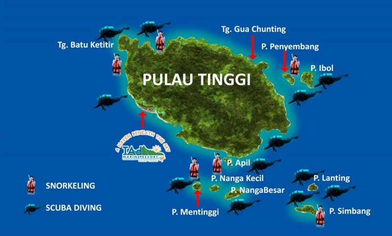 Plánek ostrova Pulau Tinggi