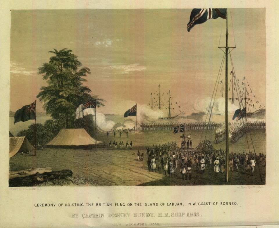 Ceremonie zvedání britské vlajky na ostrově Labuan v Malajsii