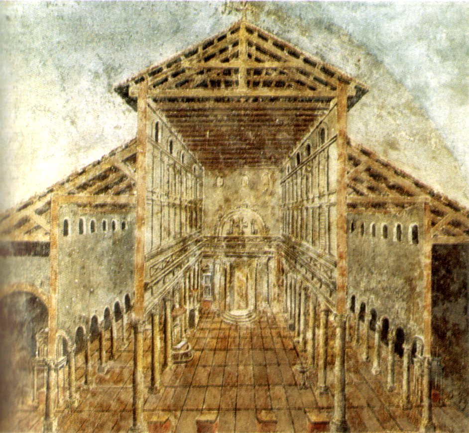 Freska zobrazující baziliku sv. Petra ve 4. století n.l.