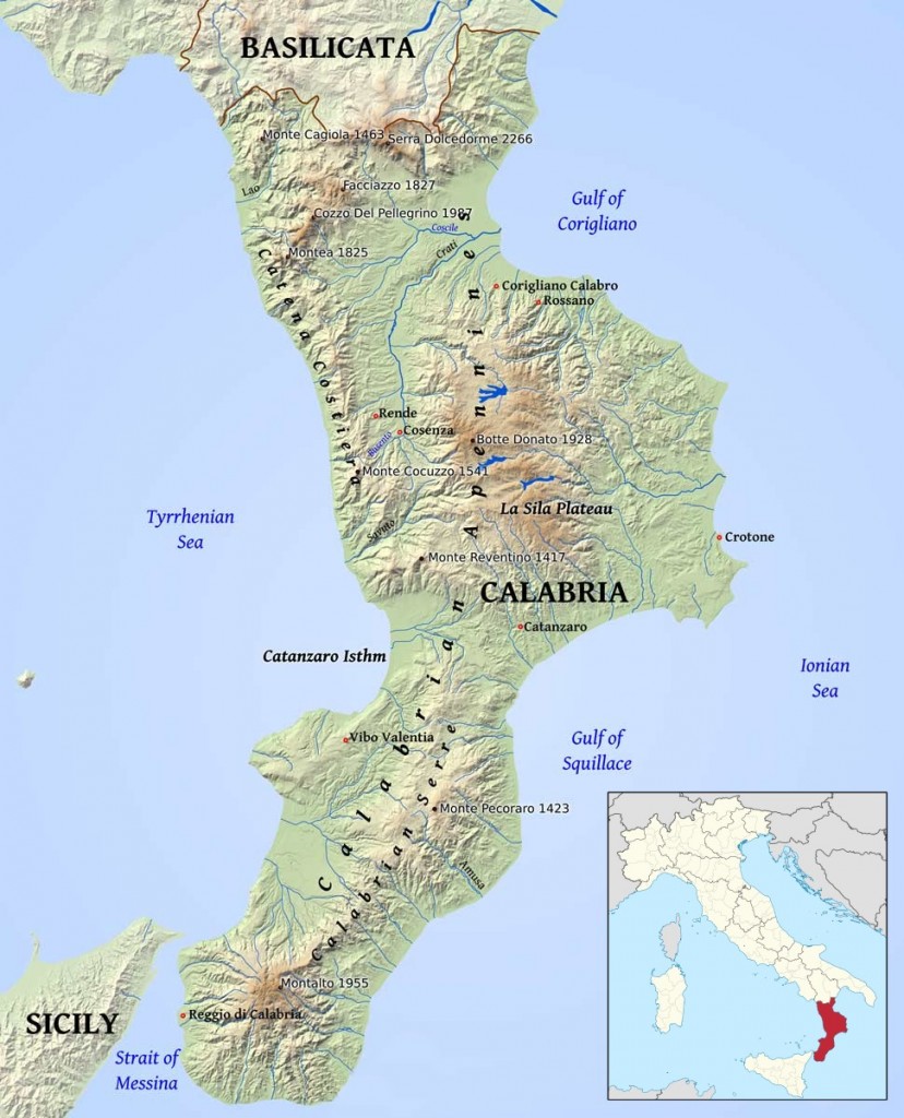 Mapa Kalábrie