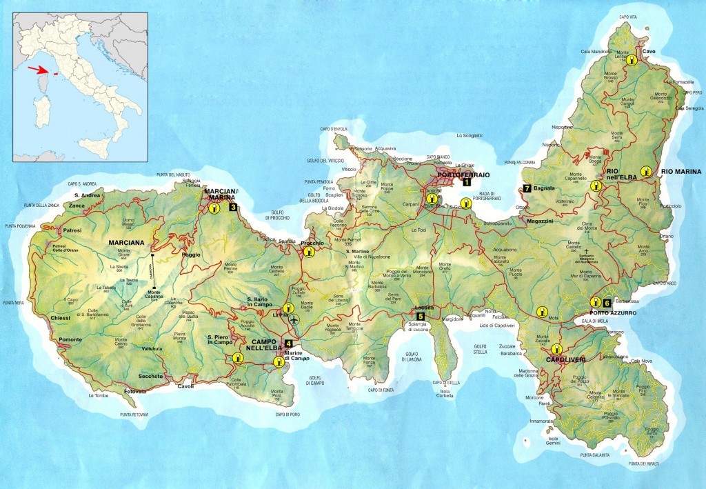 Mapa ostrova Elba