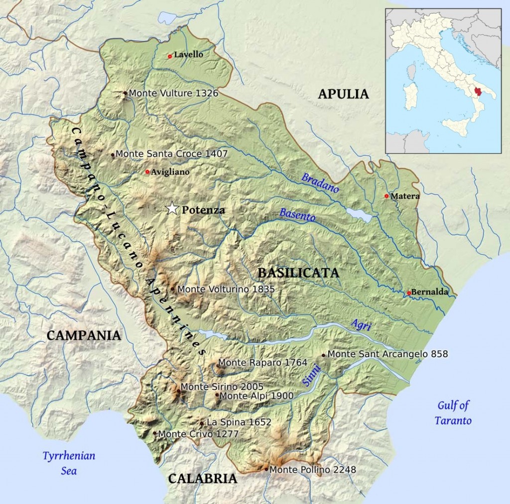 Mapa regionu Basilicata