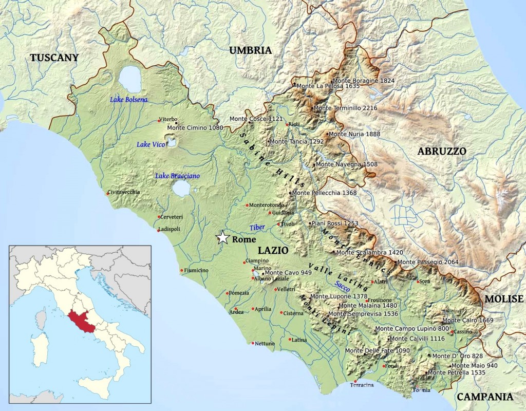 Mapa regionu Lazio