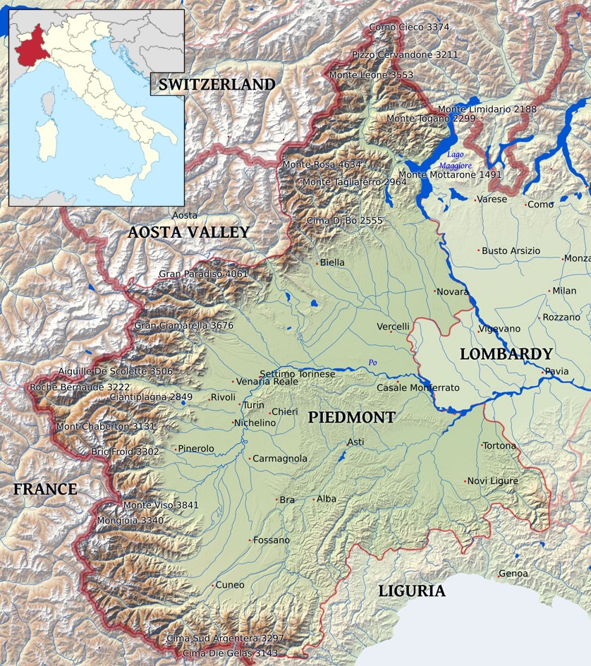 Mapa regionu Piemonte