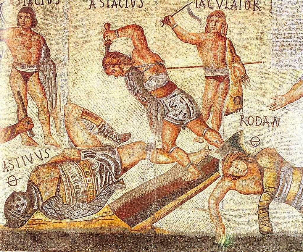 Mozaika vyobrazující gladiátorské hry v Římě