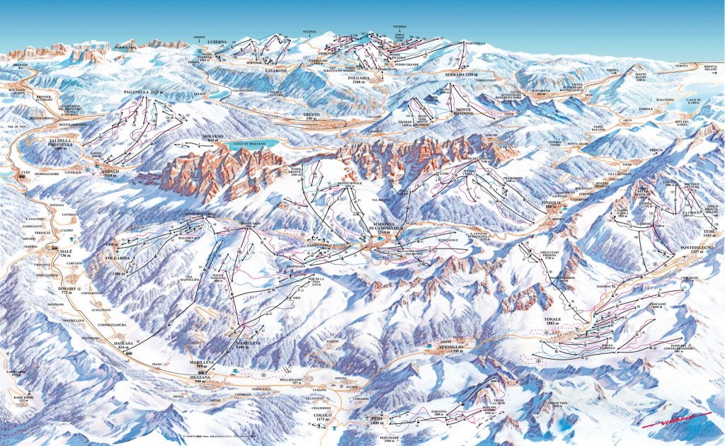 Mapa Skirama Dolomiti Adamello Brenta